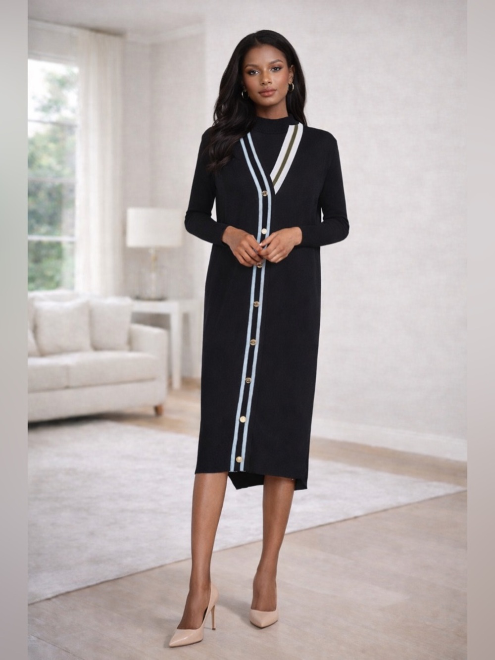 New Aleeza Paris Viviana Knit Cardigan Dress – Blue – Size Small
